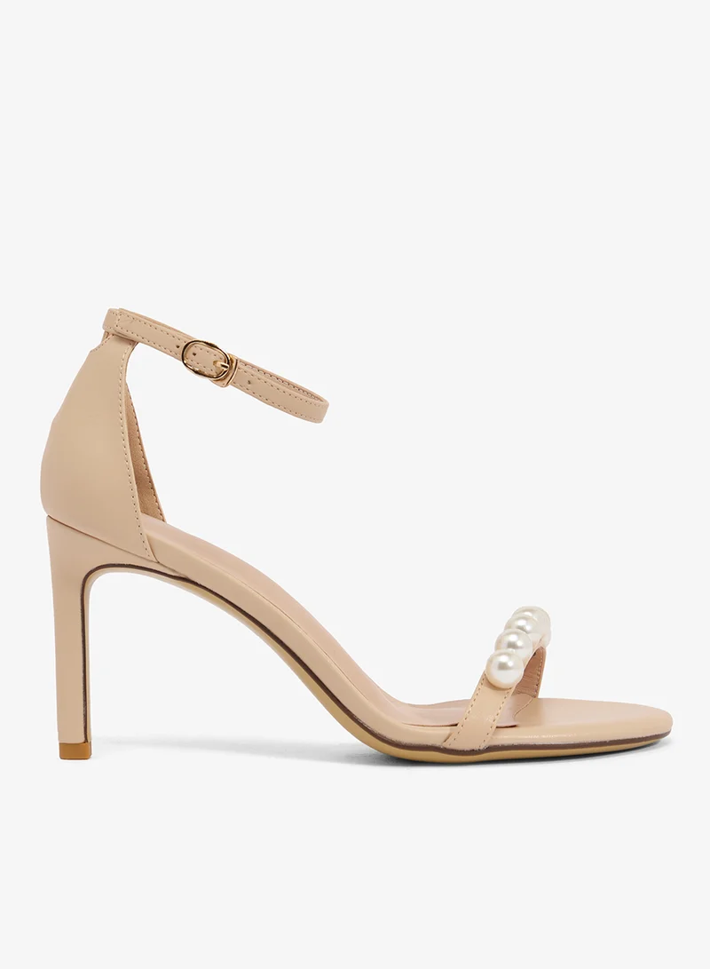 Pearl Detail Embellished High Heel With Strap